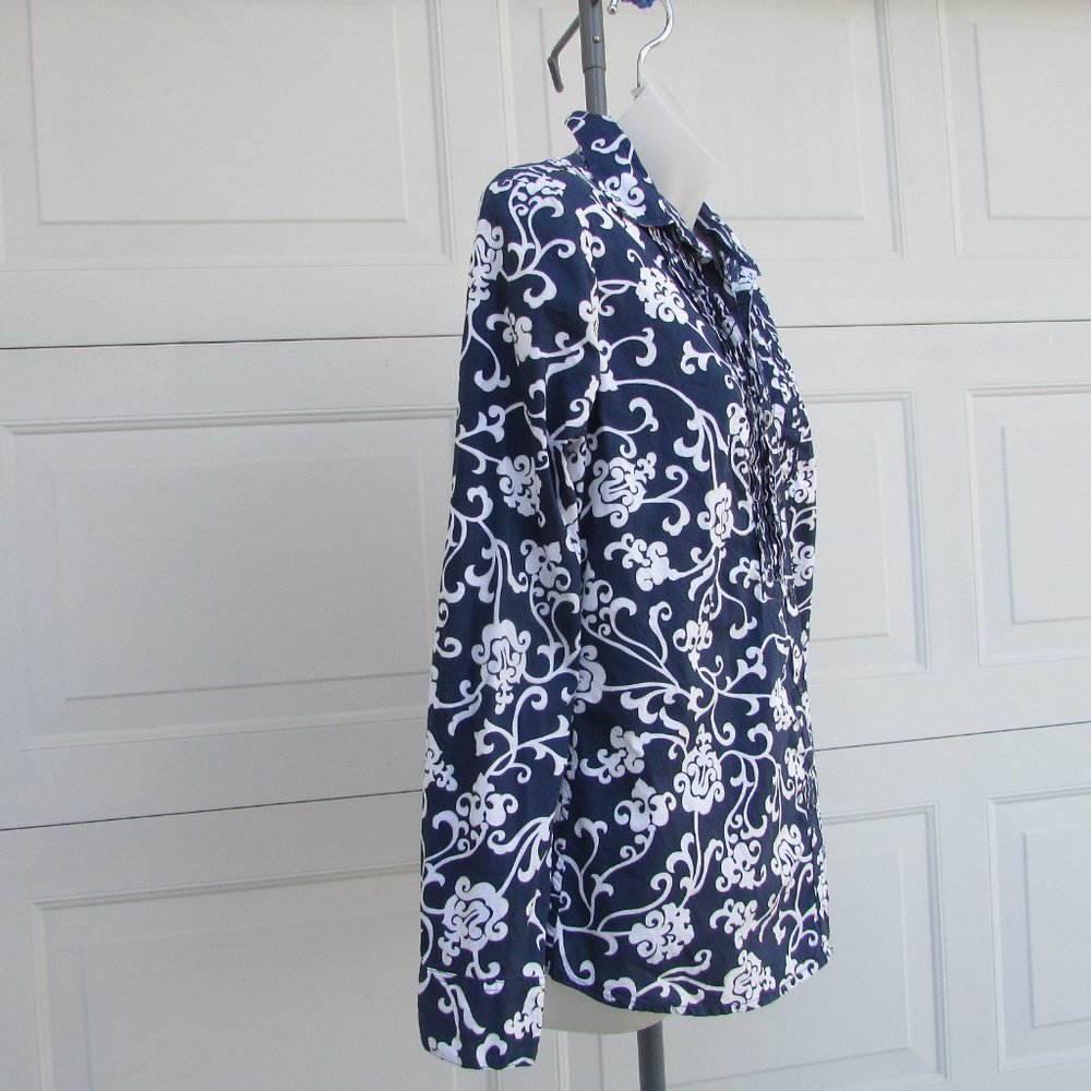 Charter Club Navy White Tuxedo Button Down Shirt … - image 5